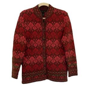Nomadic Traders Cotton Blend Knit Fair Isle / Nordic Print Cardigan Sweater, M